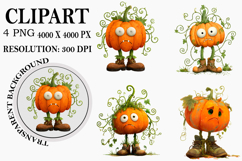 Whimsical Halloween Pumpkins Clipart Watercolor PNG Product Image 1