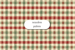 Rustic Green Red Plaid Seamless Pattern, Vintage Woven Check Product Image 1