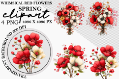 Whimsical Red Flowers Spring Clipart Watercolor Png Product Image 2