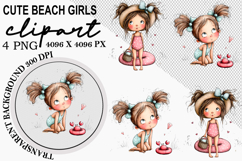Cute Beach Girls Clipart Watercolor PNG Product Image 1