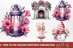 Pink Tis The Season Christmas Sublimation Clipart Product Image 1
