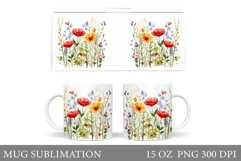 Flowers Mug Sublimation. Wildflowers Mug Wrap Design Product Image 1