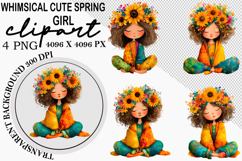 Whimsical Cute Spring Girl Clipart Watercolor png Product Image 4