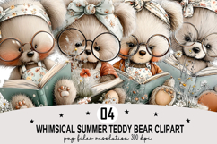 Whimsical Summer Teddy Bear Clipart Watercolor png Product Image 1