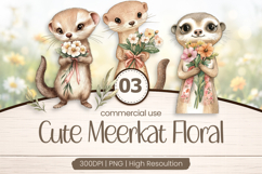 Cute Meerkat Floral Clipart PNG Product Image 1