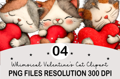 Whimsical Cats Valentine's Day Clipart, Valentine's Day PNG Product Image 1