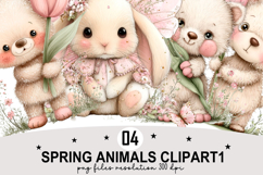 Whimsical Spring Animals Clipart Watercolor png Product Image 1