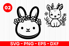 Cute Bunny Face and Baby Deer Cartoon SVG PNG Product Image 1