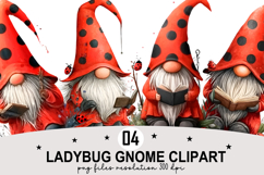 Whimsical Ladybug Gnome Clipart Watercolor png Product Image 1