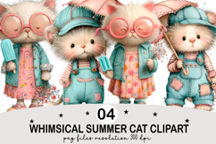 Whimsical Summer Cat Clipart Watercolor png Product Image 1