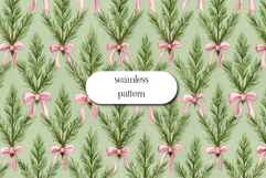 Watercolor Christmas Greenery Pattern with Pink Bows Product Image 1