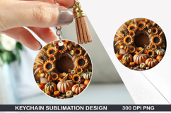 Flower Keychain Sublimation - Autumn Keychain PNG Design Product Image 1