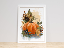 Watercolor pumpkin with fall flowers, acorns and berries Product Image 5
