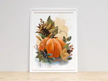 Watercolor pumpkin with fall flowers, acorns and berries Product Image 5