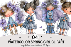 Watercolor Spring Girl Clipart Watercolor png Product Image 1