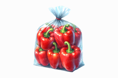 Red Bell Peppers in Plastic Bag Watercolor Vegetable PNG Product Image 1