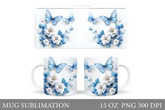 Butterflies Mug Sublimation. Butterflies Flowers Mug Design Product Image 1
