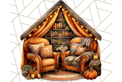 Autumn Library Clipart PNG, Cozy Fall Book Art Product Image 4
