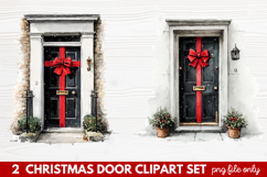 2 Christmas Door Clipart Set | Festive Holiday Front Door Product Image 1