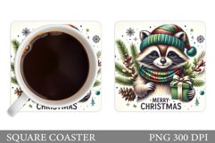 Christmas Raccoon Coaster. Christmas Coaster Sublimation Product Image 1
