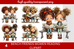 Bench friends Women reading Clipart Product Image 1