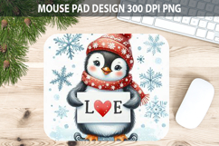 Watercolor Penguin Mouse Pad Sublimation - Valentines PNG Product Image 1