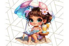 Chibi Summer Girls Clipart PNG, Bright Kawaii Summer Art Product Image 4