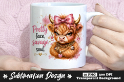 Pretty Face Savage Soul Highland Cow Sublimation Design PNG Product Image 1