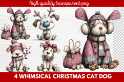 4 Whimsical Christmas Cat &amp; Dog Clipart | Cute Holiday Pet Product Image 1