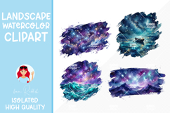 4 Galaxy Night Watercolor Landscapes Product Image 1