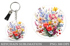 Wildflowers Keychain Design. Flowers Watercolor Keychain Product Image 1