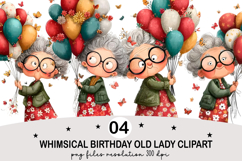 Whimsical Birthday Old Lady Clipart Product Image 1