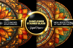 Sunflower Stained Glass Digital Papers - 04 variations Product Image 1