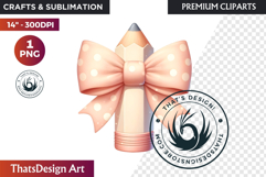 Pastel Coquette Pencil bow Clipart Girly School Supplies Product Image 1