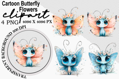 Whimsical Cartoon Butterfly Flowers Clipart Watercolor png Product Image 1