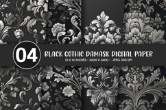 Black Gothic Damask Digital Paper Product Image 1