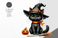 Halloween clipart, Cat witch clipart, Autumn clipart Product Image 1