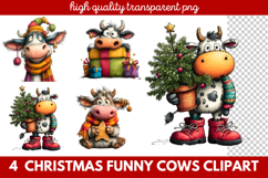 Funny Christmas Cows Clipart | Cute Holiday Farm Animal Product Image 1