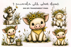 Farm Animals With Wheat Clipart PNG Product Image 1