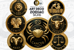 Zodiac signs Clipart, Art deco Astrology,horoscope round png Product Image 1