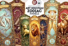 Art Nouveau Zodiac Clipart Astrology Bookmark Graphics Product Image 1