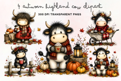 Autumn Highland Cow Clipart PNG Product Image 1