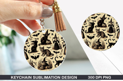 Halloween Cat Keychain Sublimation - Halloween Keychain PNG Product Image 1