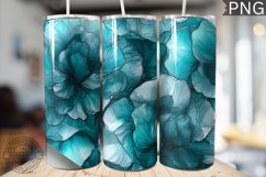 Teal Alcohol Ink Flower Tumbler Wrap -High Quality 300 Dpi Product Image 1