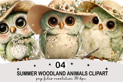 Summer Woodland Animals Clipart Watercolor png Product Image 1
