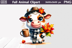 Fall Coffee Cow Clipart | Autumn Animals Leaves PNG Product Image 1
