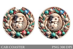Cute Hedgehog Car Coaster. Christmas Car Coaster Sublimation Product Image 1