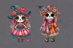 Watercolor Halloween Zombie Doll. PNG sublimation Product Image 4