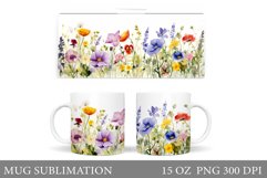Flowers Mug Wrap Design. Wildflowers Mug Sublimation Product Image 1