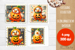 Halloween Postage Stamp Square Coaster, Boo Ghost Goose Product Image 1